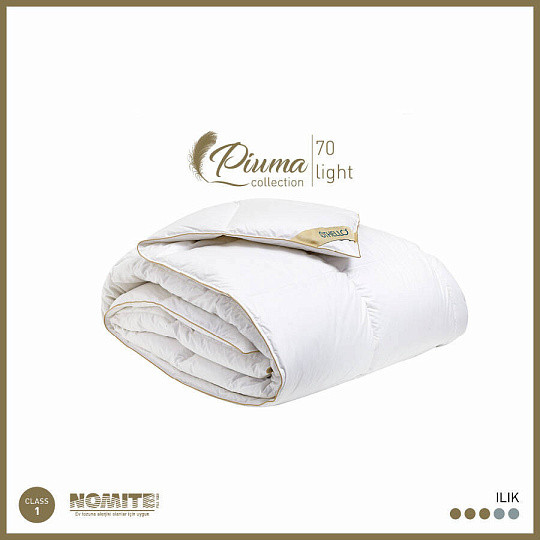Одеяло Piuma 70 Light, размер: 155х215 см, состав верха: 100% хлопок, наполнитель: 70% пух, 30% перо
