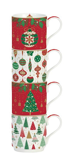 Набор кружек фарфоровых JINGLE BELLS (4 шт), объем 275 мл в подарочной упаковке