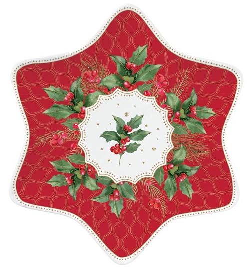 Блюдо сервировочное фарфоровое CHRISTMAS BERRIES, д. 22,5 см в подарочной упаковке