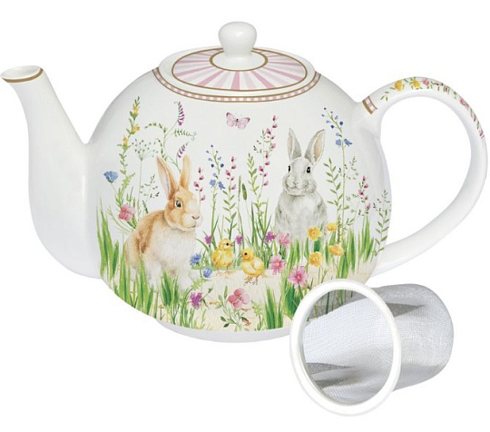 Чайник заварочный фарфоровый HAPPY EASTER, объем 1000 мл в подарочной упаковке