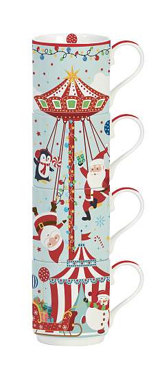 Набор кружек фарфоровый SANTA'S CAROUSEL (4 шт), объем 275 мл в подарочной упаковке